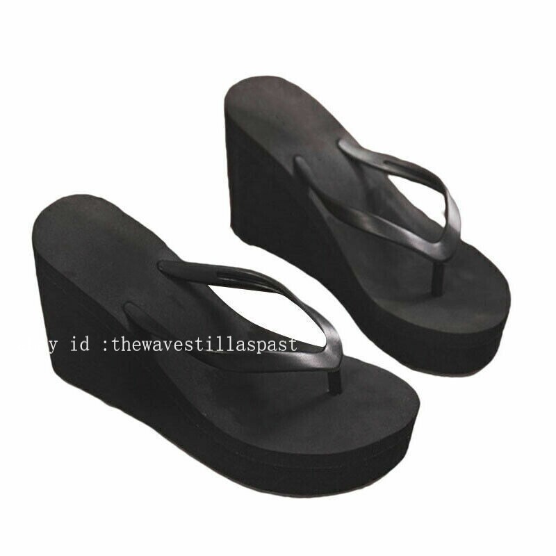 Womens Wedges Flip Flops Summer High Heels Sandals Platform Slippers Solid Shoes