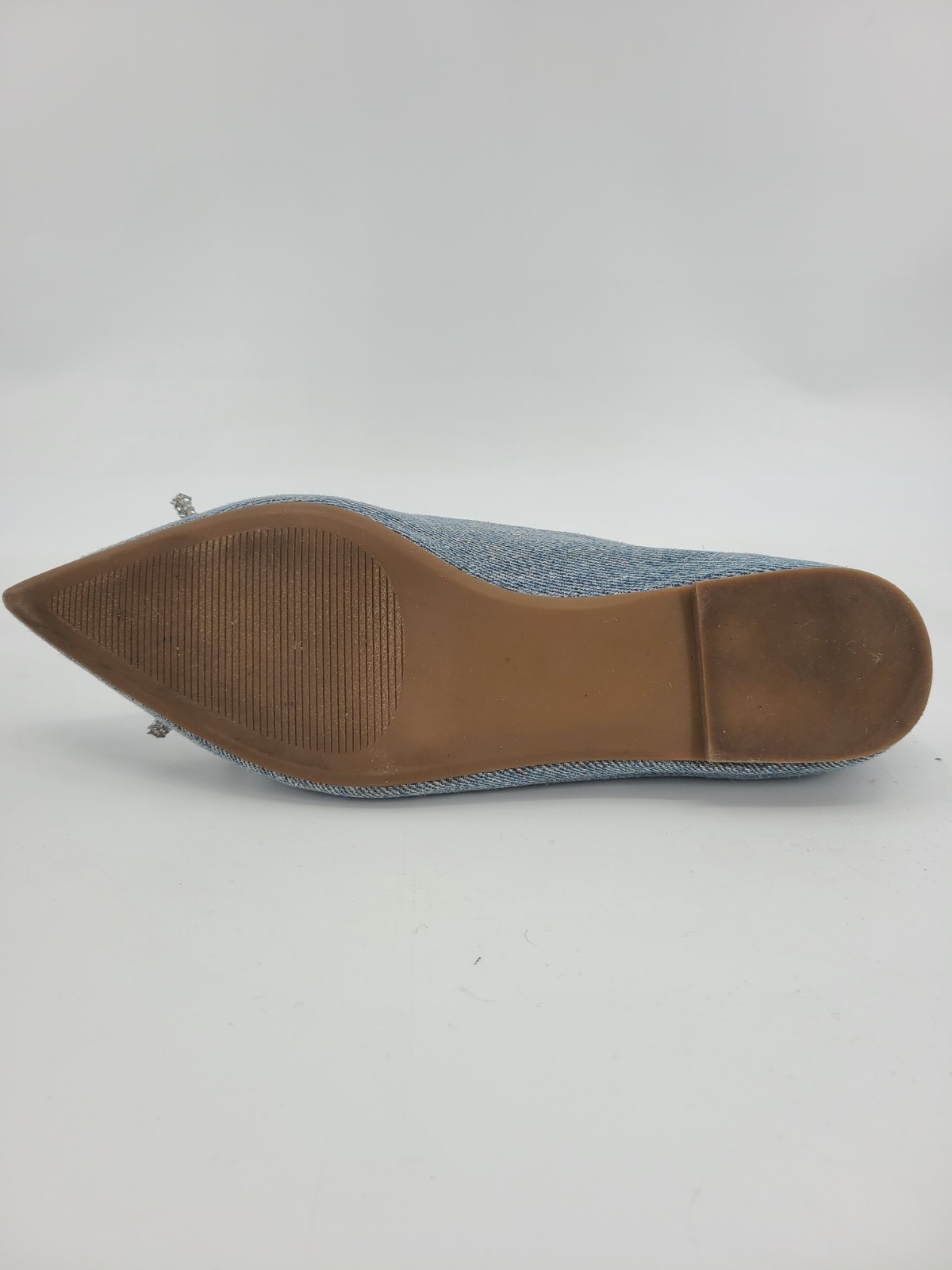 Steve Madden Elina Denim Rhinestone Bow Pointed Toe Flats 7.5 M Women