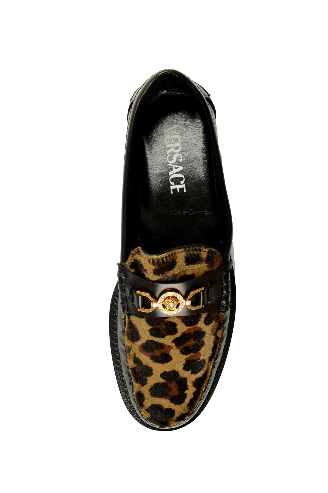 Versace Women’s Leather & Pony Hair Gold Medusa Slip On Loafers Shoes US 6 IT 36