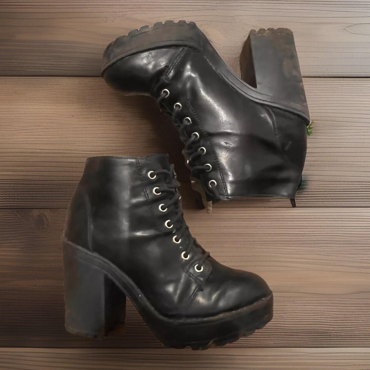 Vintage Gothic Chunky Platform Boots Heels 6 Y2k 90s Combat Emo Punk Scene Blk