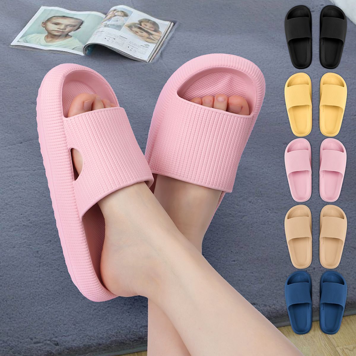 Soft Home Sandals Thick Platform Bathroom Cloud Slippers Non-Slip Flops Unisex