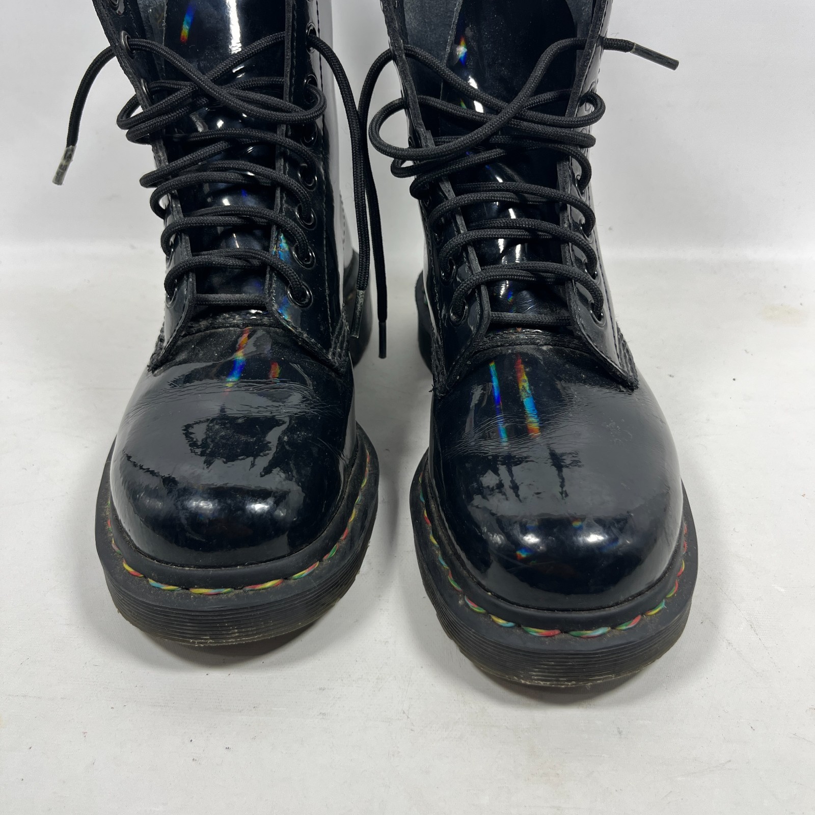 DR MARTENS Boots M6 L7 1460 Rainbow Patent PU Coated Leather Docs 8 Eye Black