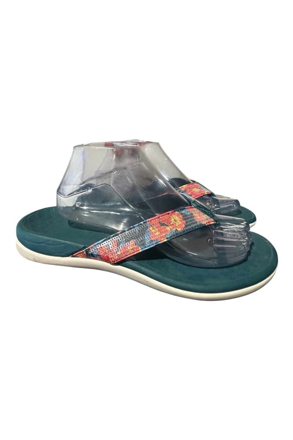 Vionic Tide II Thong Sandals Womens Size 9 Casual Summer Blue Floral Sequins