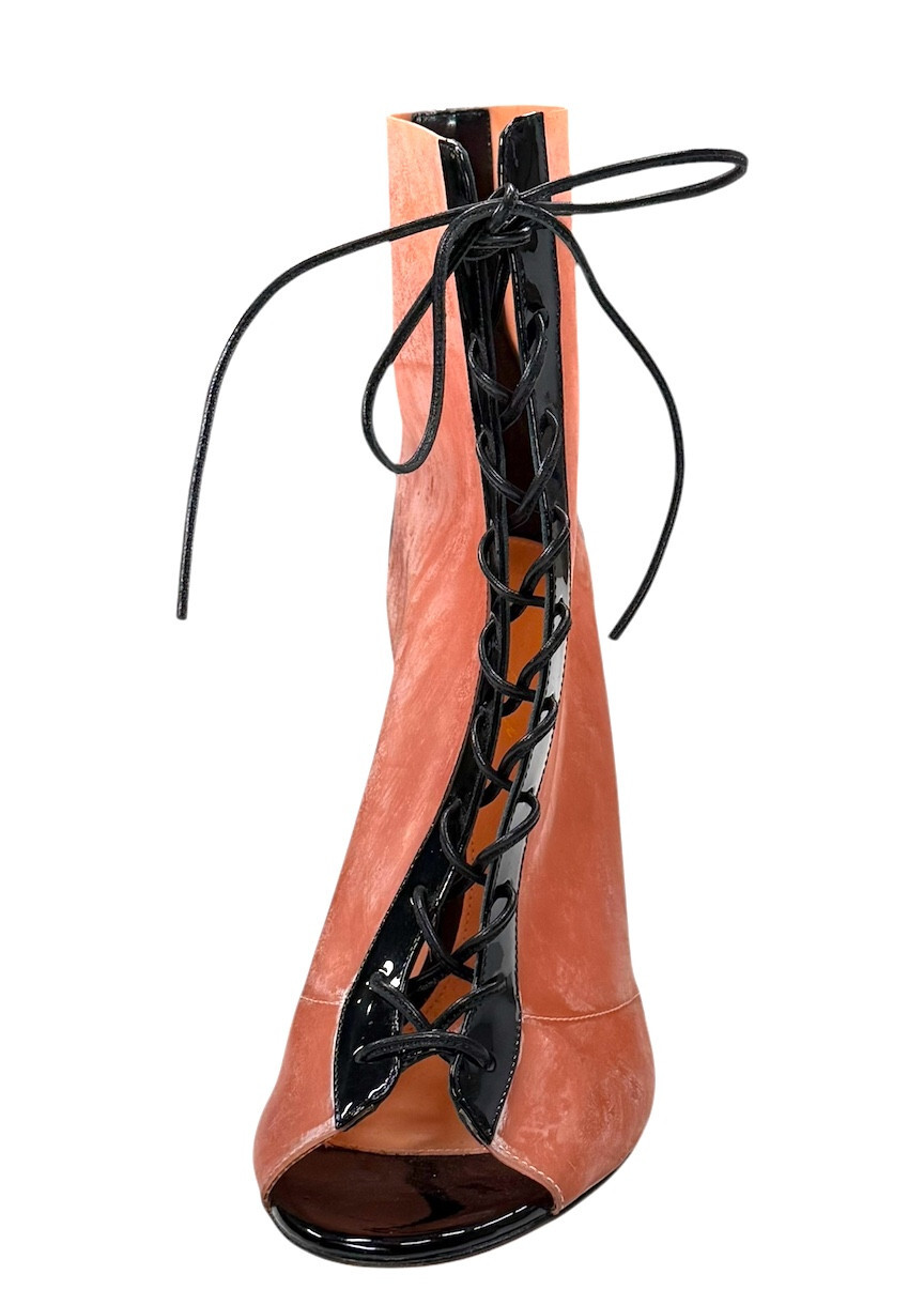 Gianvito Rossi Boots 40 Ree Blush Pink Latex Lace Up Peep Toe Single Boot Only