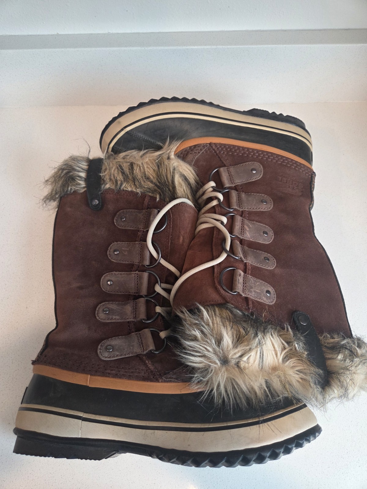 Sorel Waterproof Faux Fur Trim Lace-Up Snow Boots Brown/Black US 9 EU 40