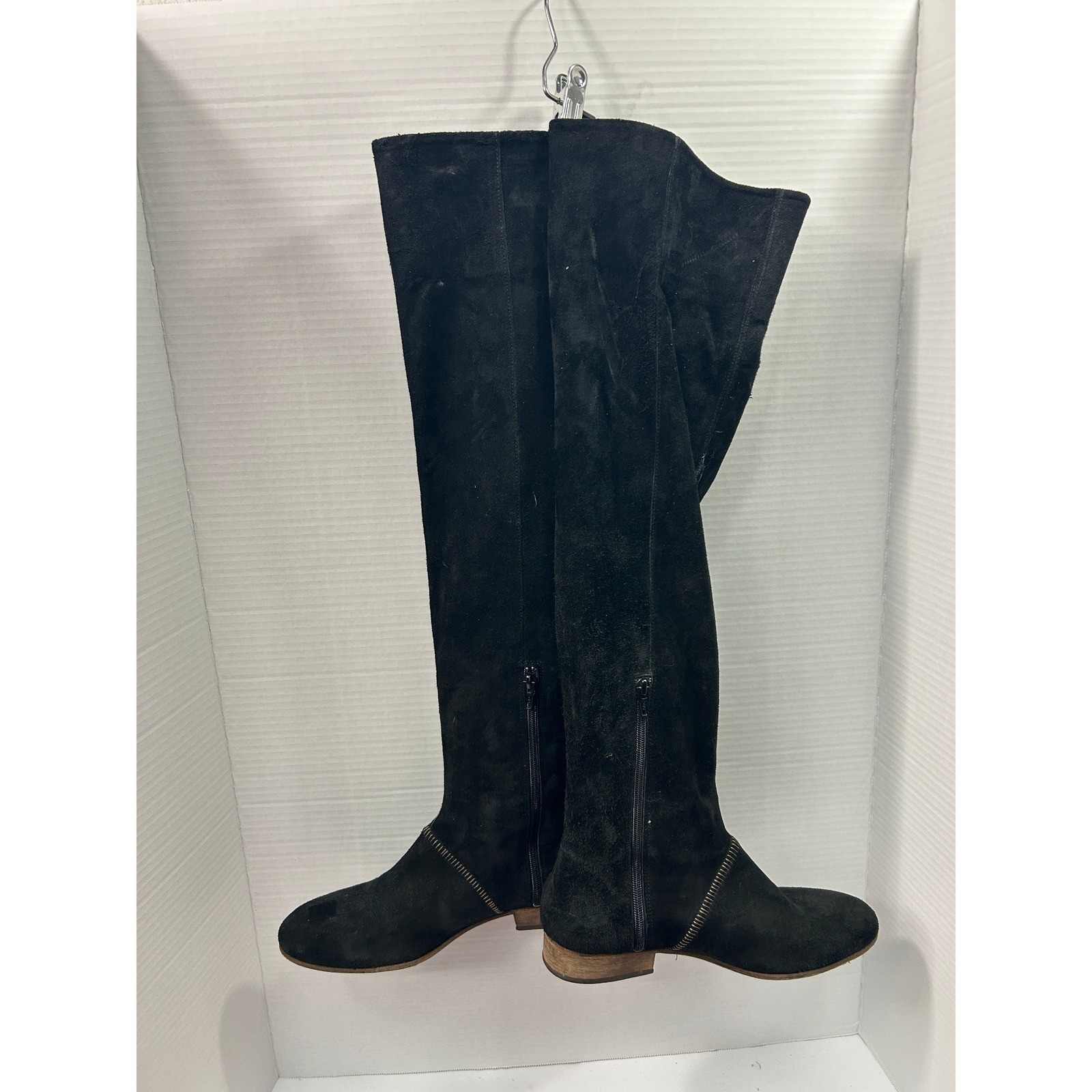Free People Suede Over The Knee Boots 39 Black Zipper Detail Boho Indie Grunge