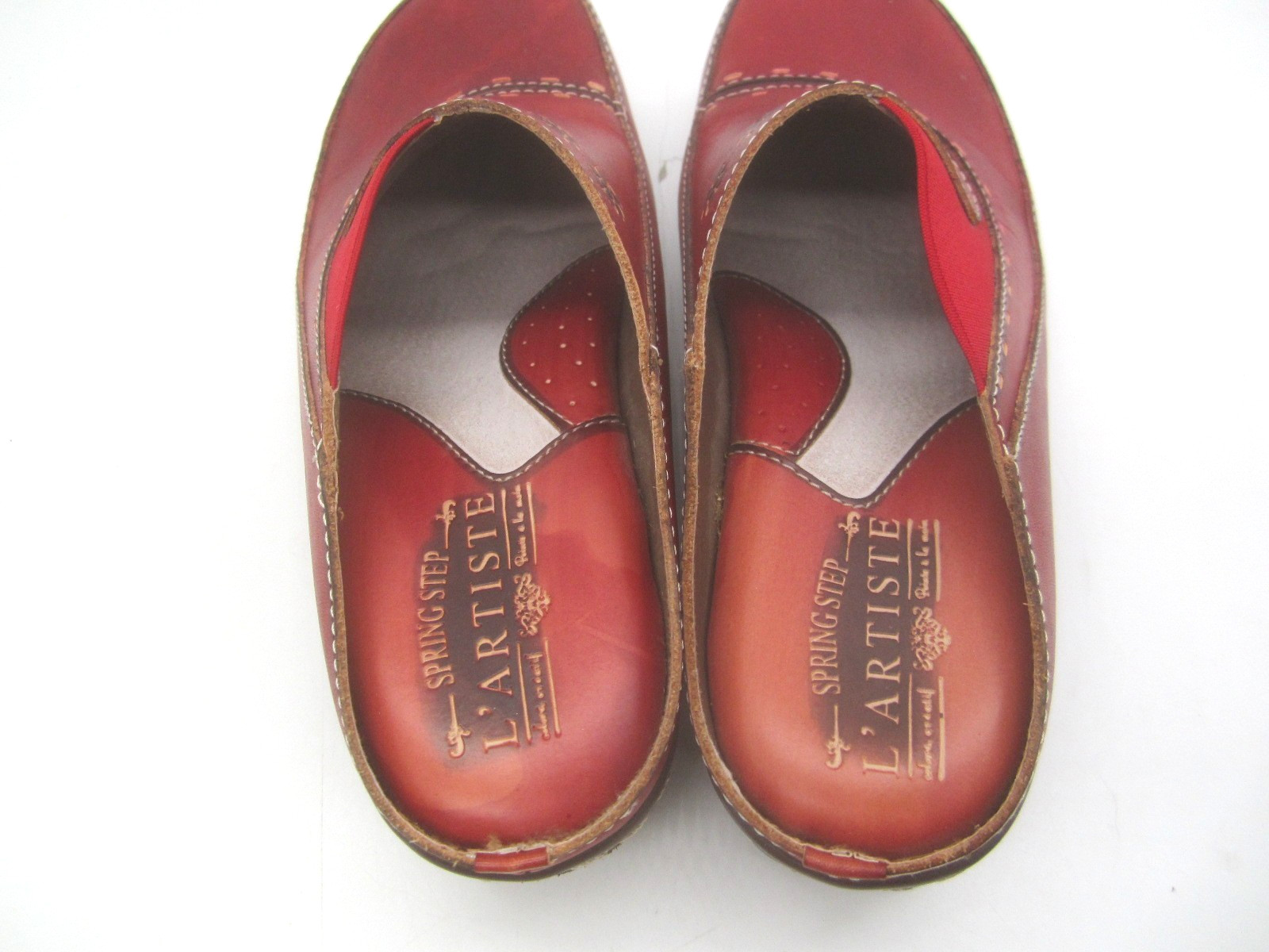 Spring Step L’Artiste Burbank Floral Red Leather Red Clog Size 7 Eur Sz 37