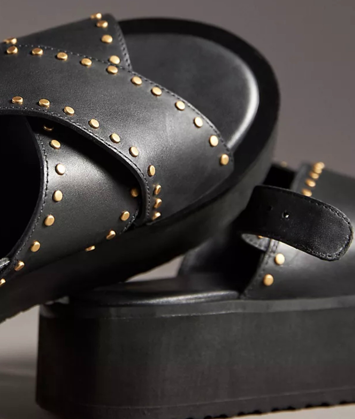 Anthropologie Maeve The Chrissy Platform Sandal Black Studs Leather 36/5-5.5 NEW