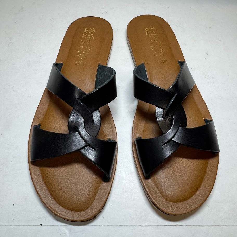 Bella Vita Womens 7.5 M Black Leather Flip Flop Slide Sandals NIB SF5