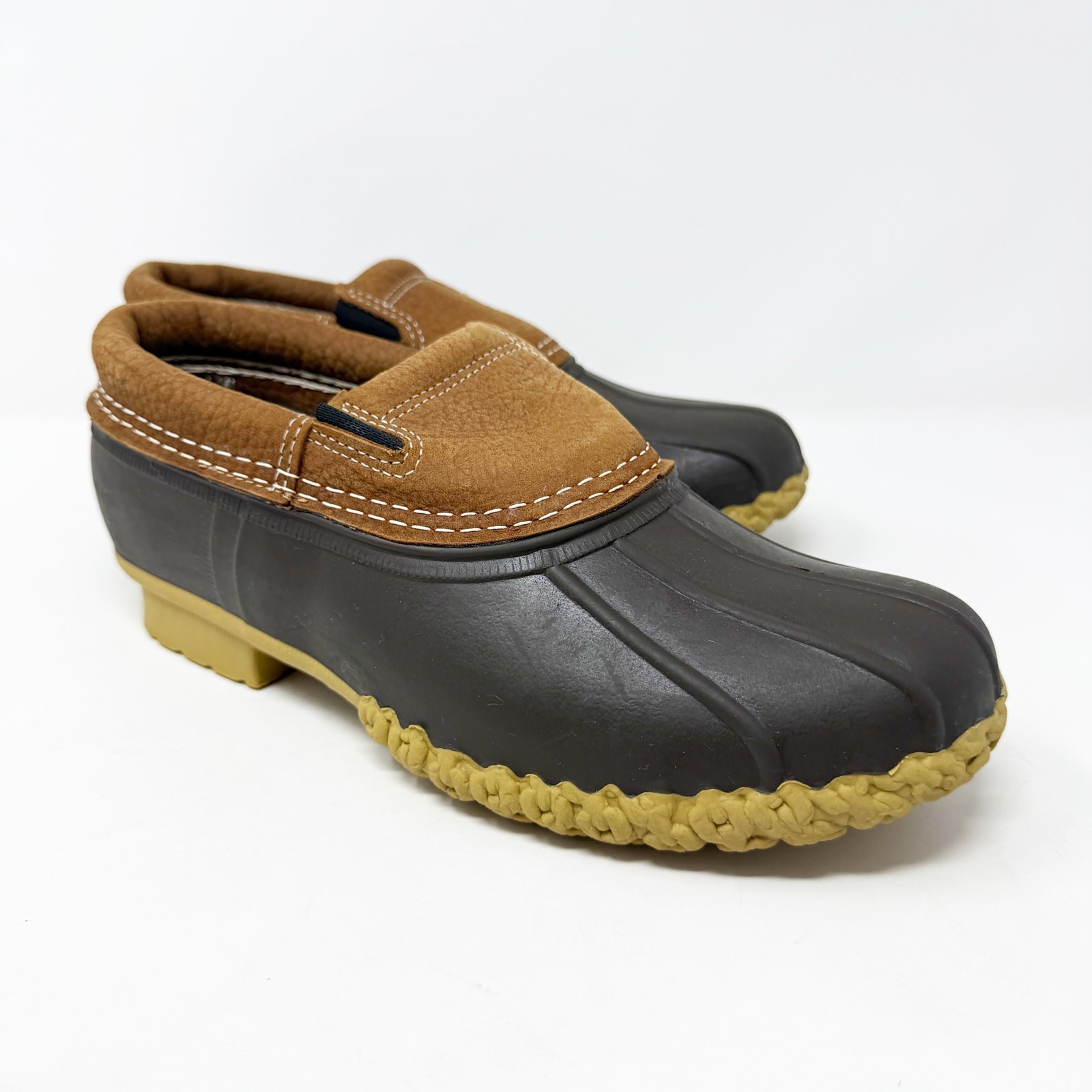 NWOB LL Bean Brown Leather & Rubber Slip On Bean Boots Women’s 7 Made in Maine