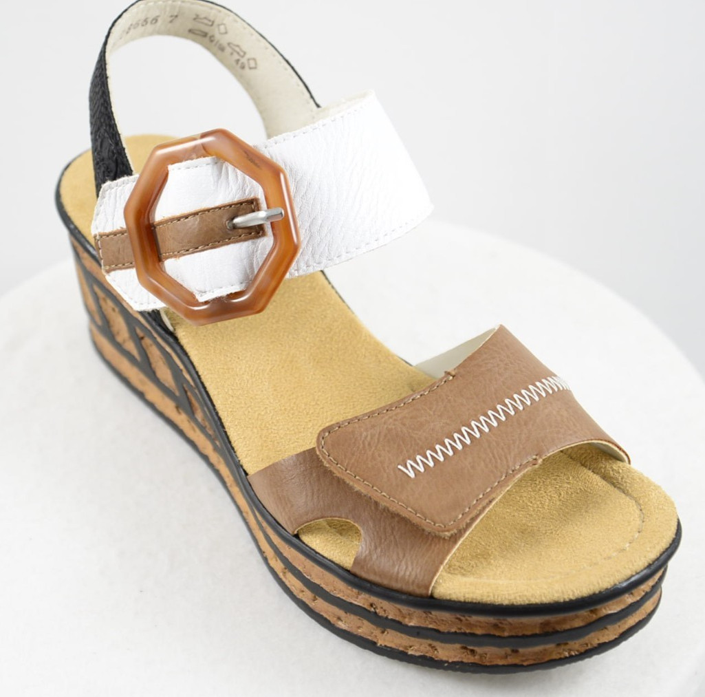 Rieker Antistress Rose 76 US 6.5 Beige Black White Platform Wedge Sandal EU 37