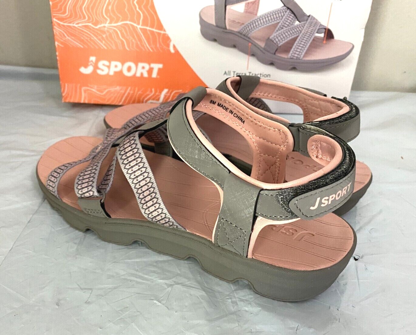 JSport Women’s KAIA Adjustable Strap Sports Sandal – SIZE 8, 9, 10 – Grey/Pink