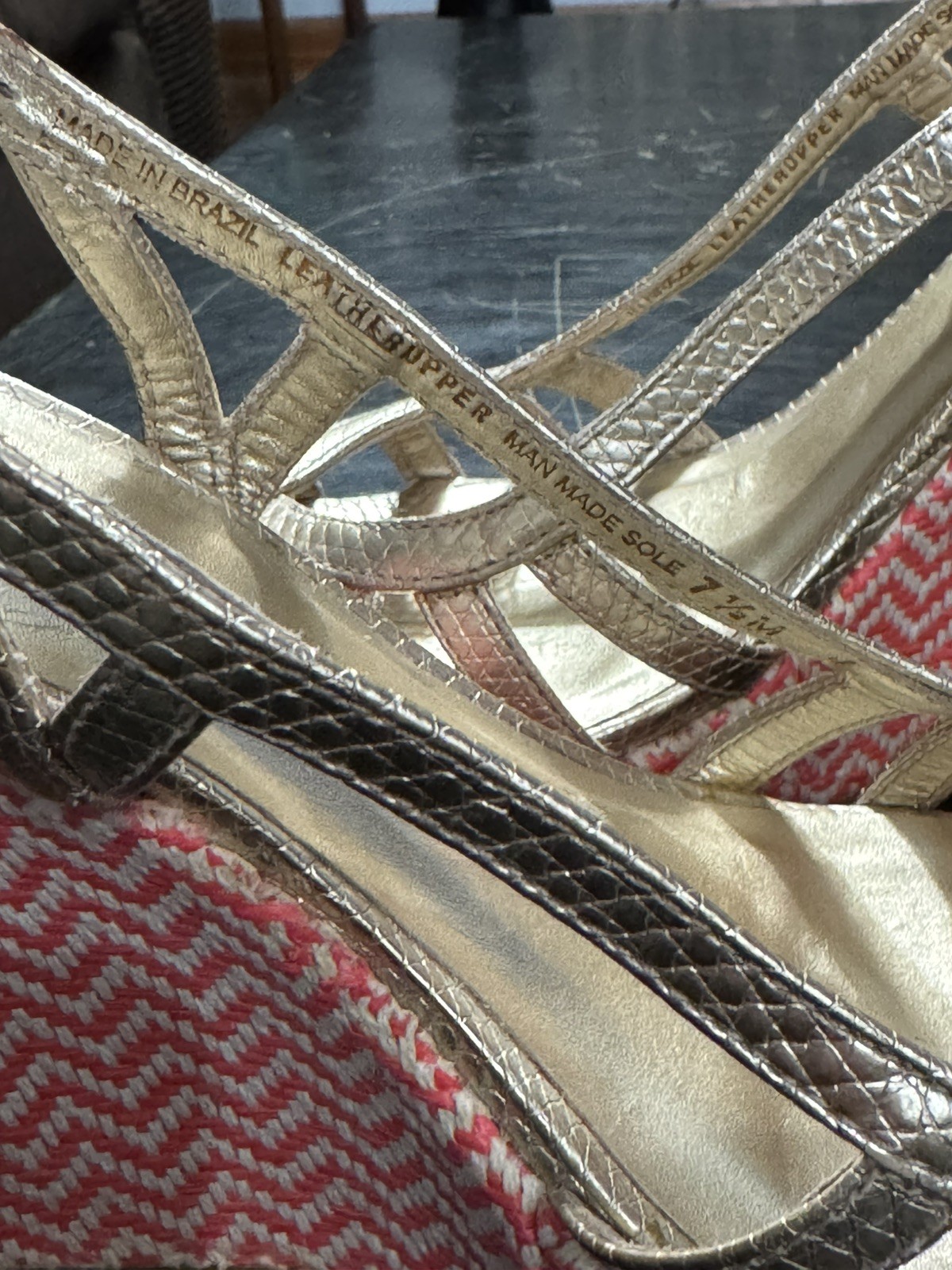 Lilly Pulitzer Sophie Gold Metallic Leather Raffia Wedge Platform Sandals 7.5