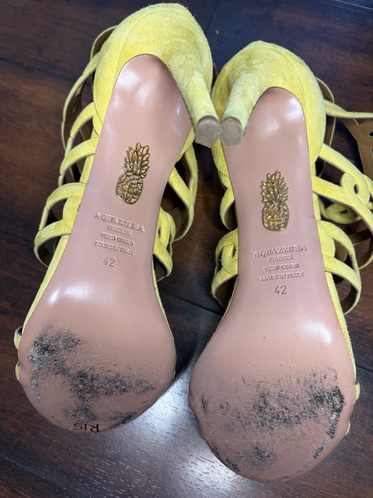 Aquazzura Firenze high heel cutout sandals Yellow Suede leather Size 42
