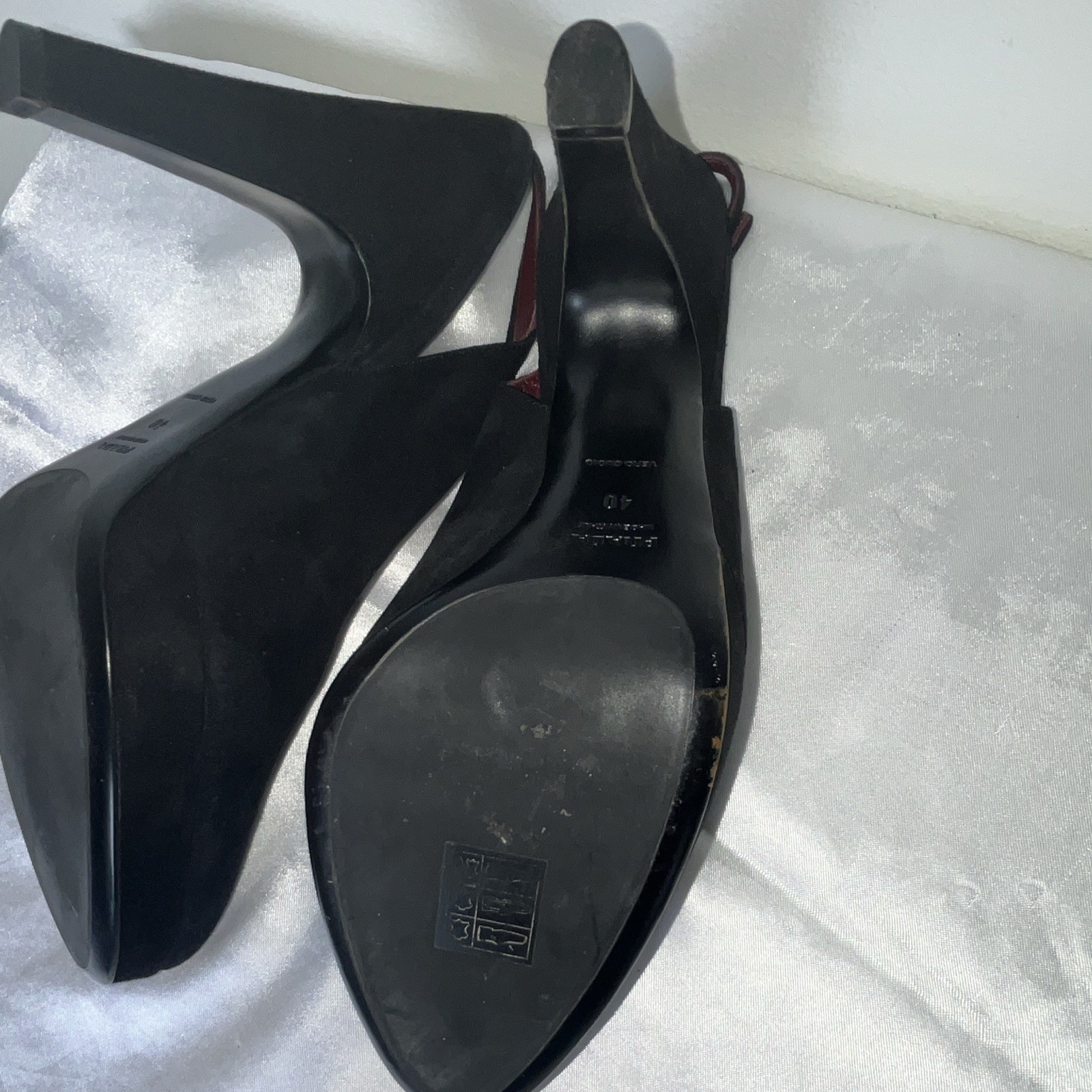 Vintage Prada Black Suede Sculptural Heel Slingback Pumps EU 40 Made Italy