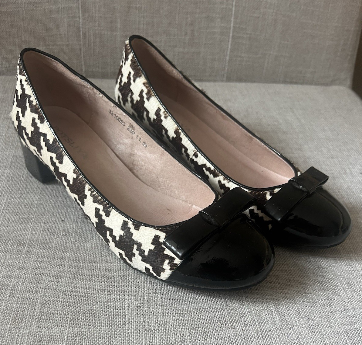 POTSILYA Women’s Black/beige Houndstooth Bow Slip-On Ballet Flats US 7.5