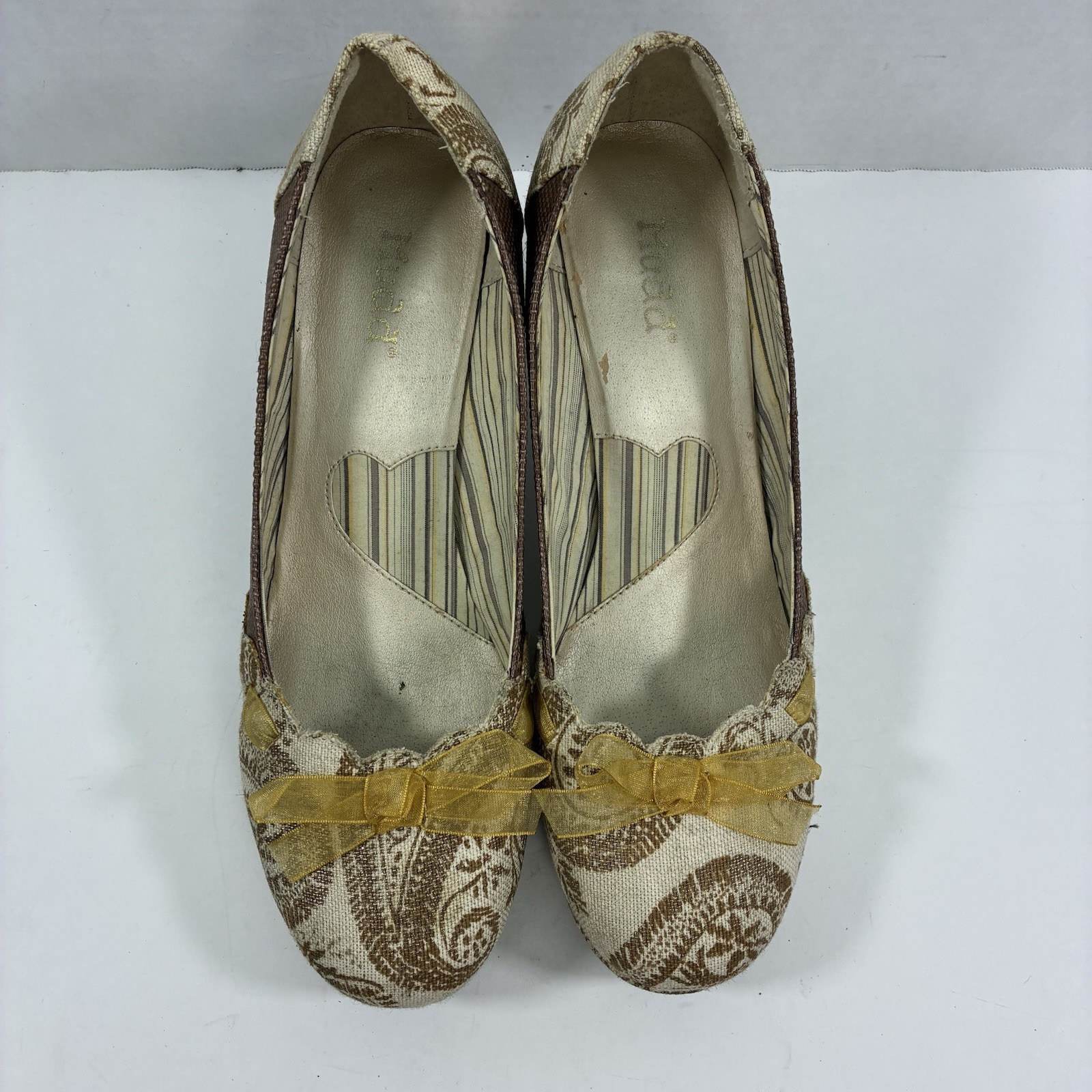 Mudd Y2K Adagio Heels Linen Floral Tapestry Wood Heels 11 Brown Paisley Regency