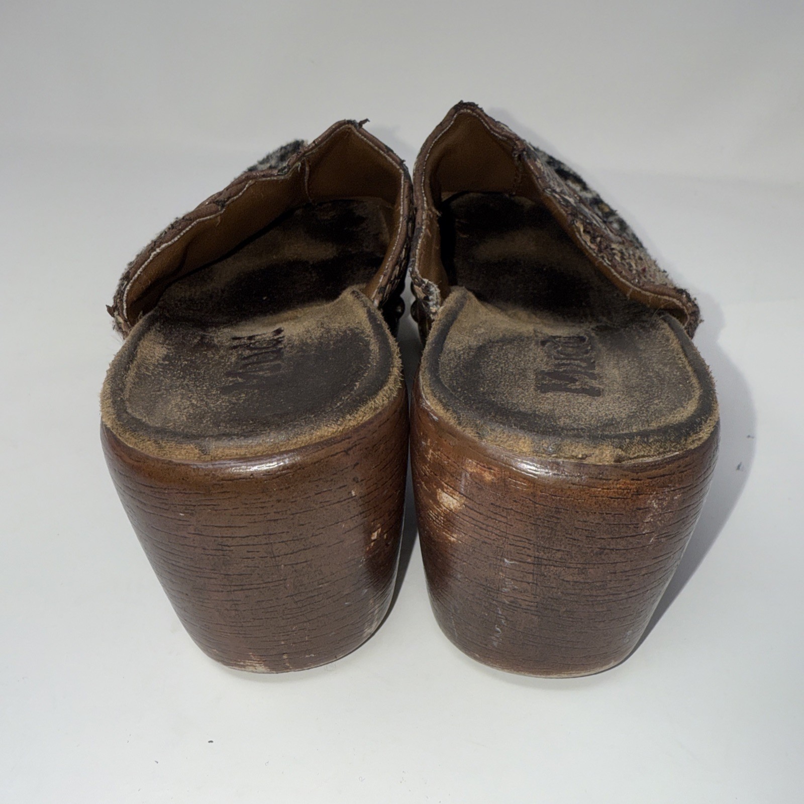 Vintage Y2k Mudd Cheetah Clogs 7 Patchwork Platform Chunky Block Heel WEAR Read