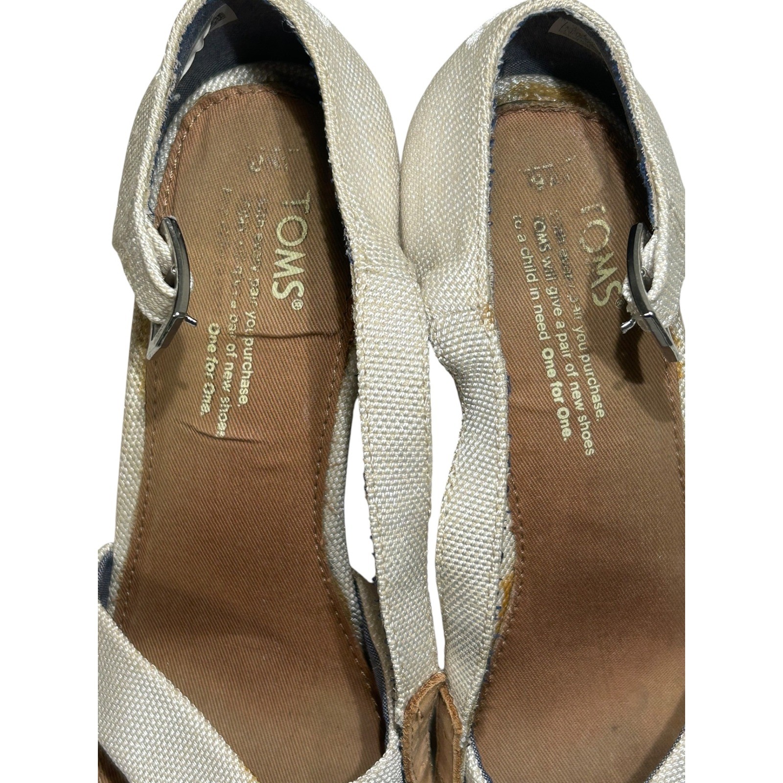 TOMS Cream Ankle Strap Woven Cork Wedge Sandals Size 8 1000251216
