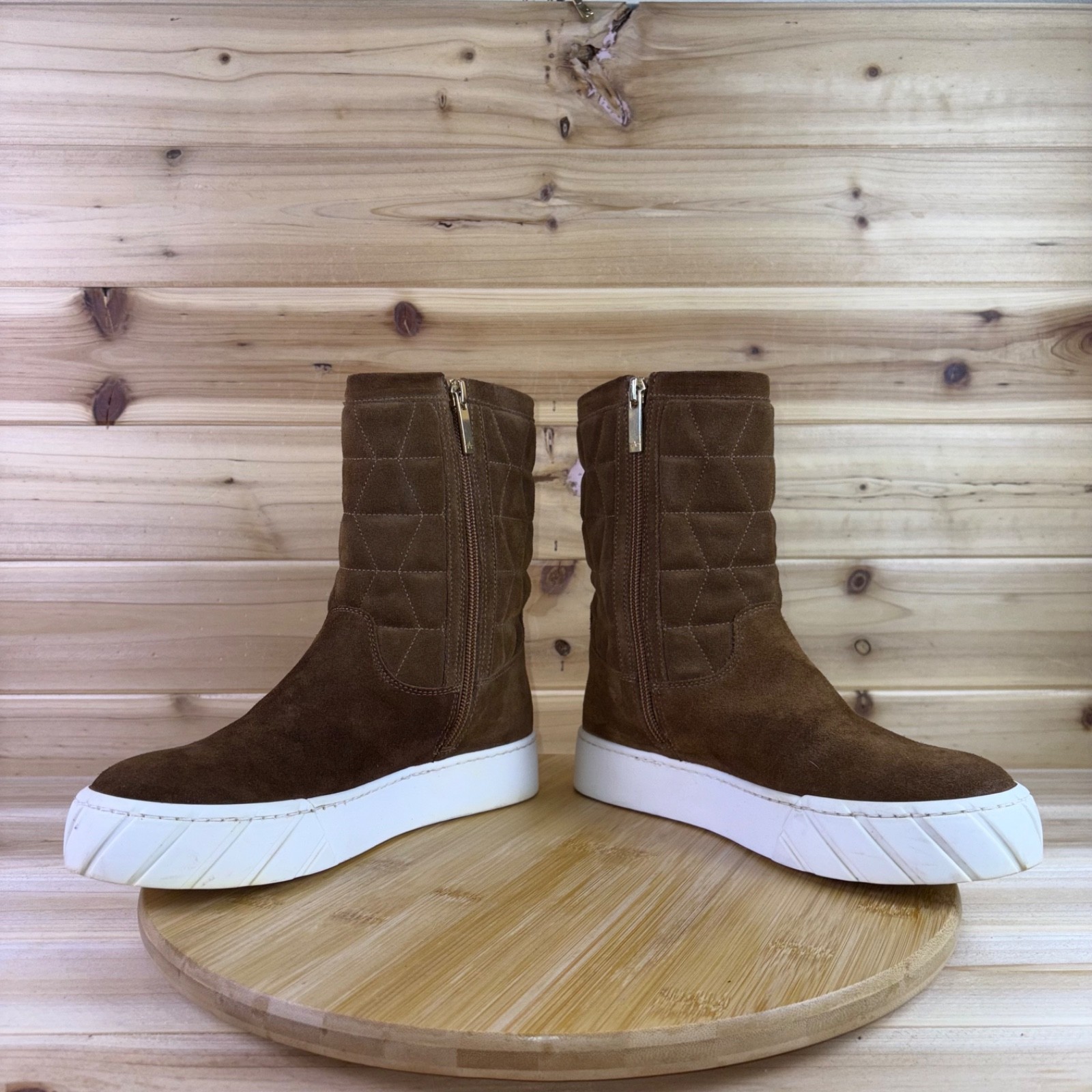Aquatalia Boots Womens 5M Nelle Brown Suede White Platform Lug Sole Booties