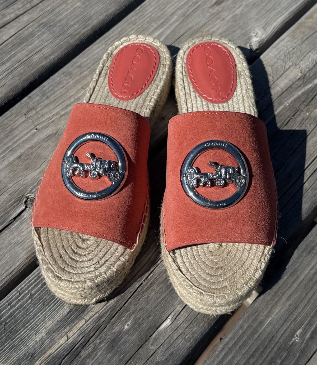 Coach Women’s Orange/Beige Logo Espadrille Slide Sandals Size 7