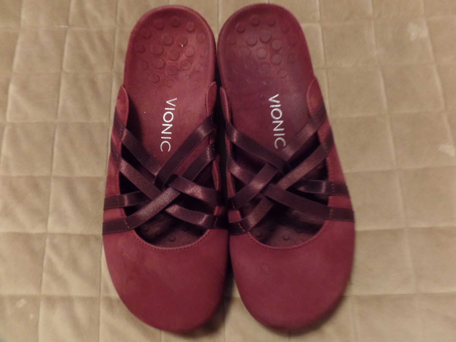 Womens,VIONIC, Claire Suede Slip-on Elastic Straps,Burgundy,US 8/UK6/EU39,Ex Con