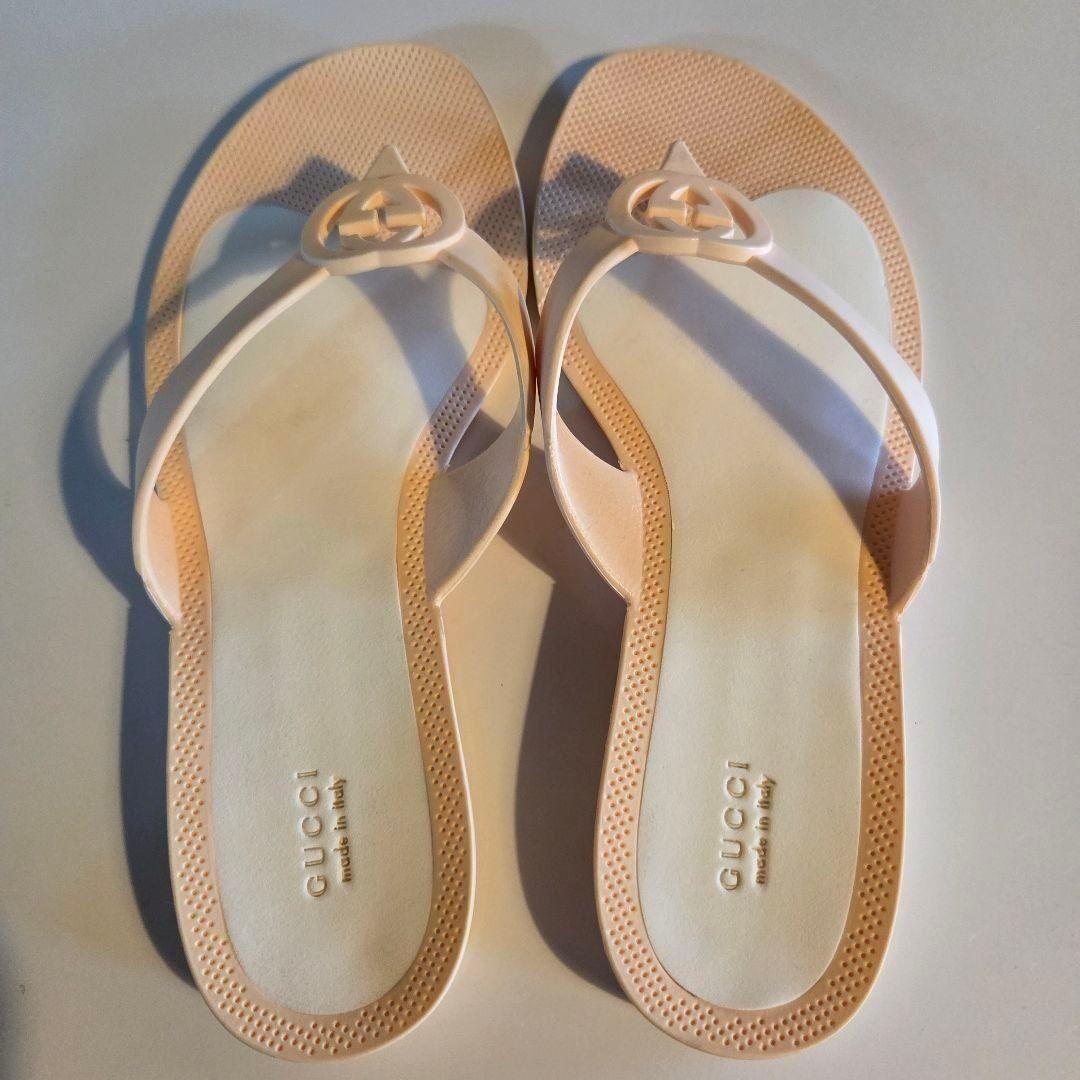 GUCCI Beach Sandals 22.5cm Pink White Rubber Flat Sole