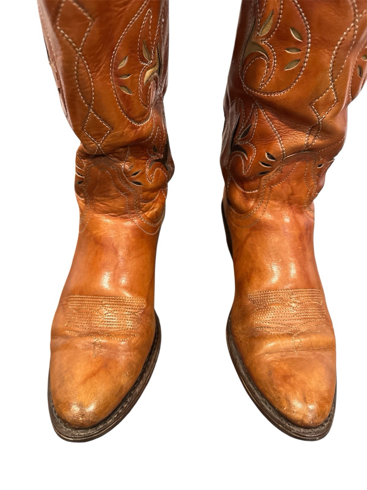 VTG 70s Acme Inlay Flowers Western Cowboy Boots USA Made Brown 7 C Rockabilly
