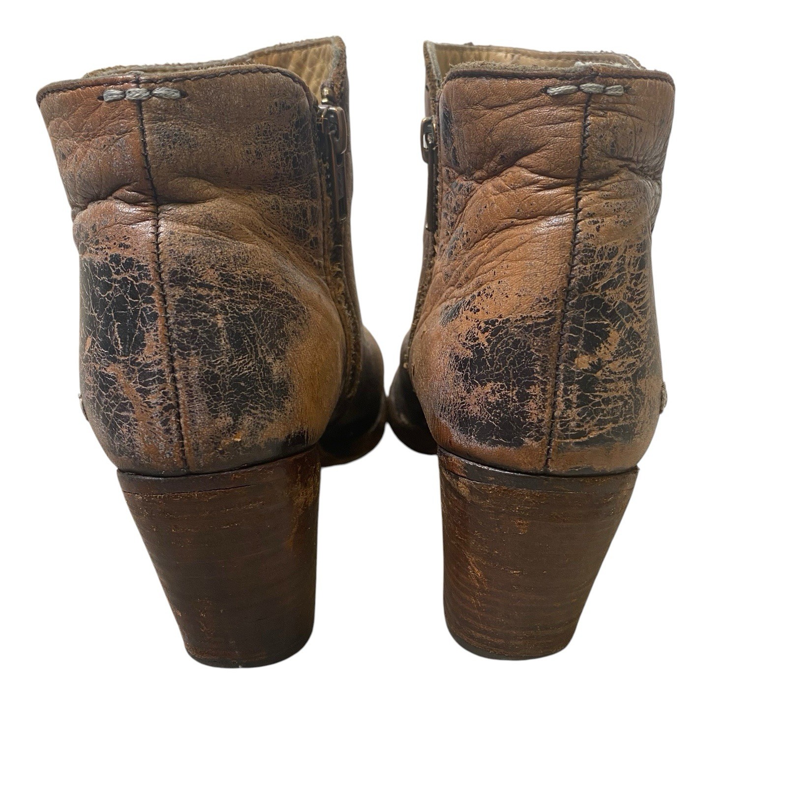 Bed Stu Distressed Leather Women Size 6.5 Brown Block Heels Western Grunge