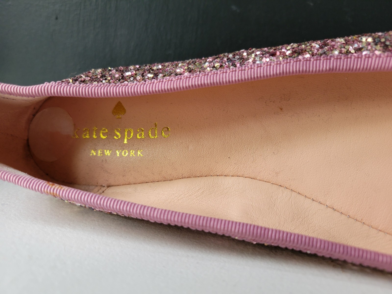 KATE SPADE NEW YORK PINK GLITTER BALLET FLATS w/GROSGRAIN FLAT BOW Sz 6