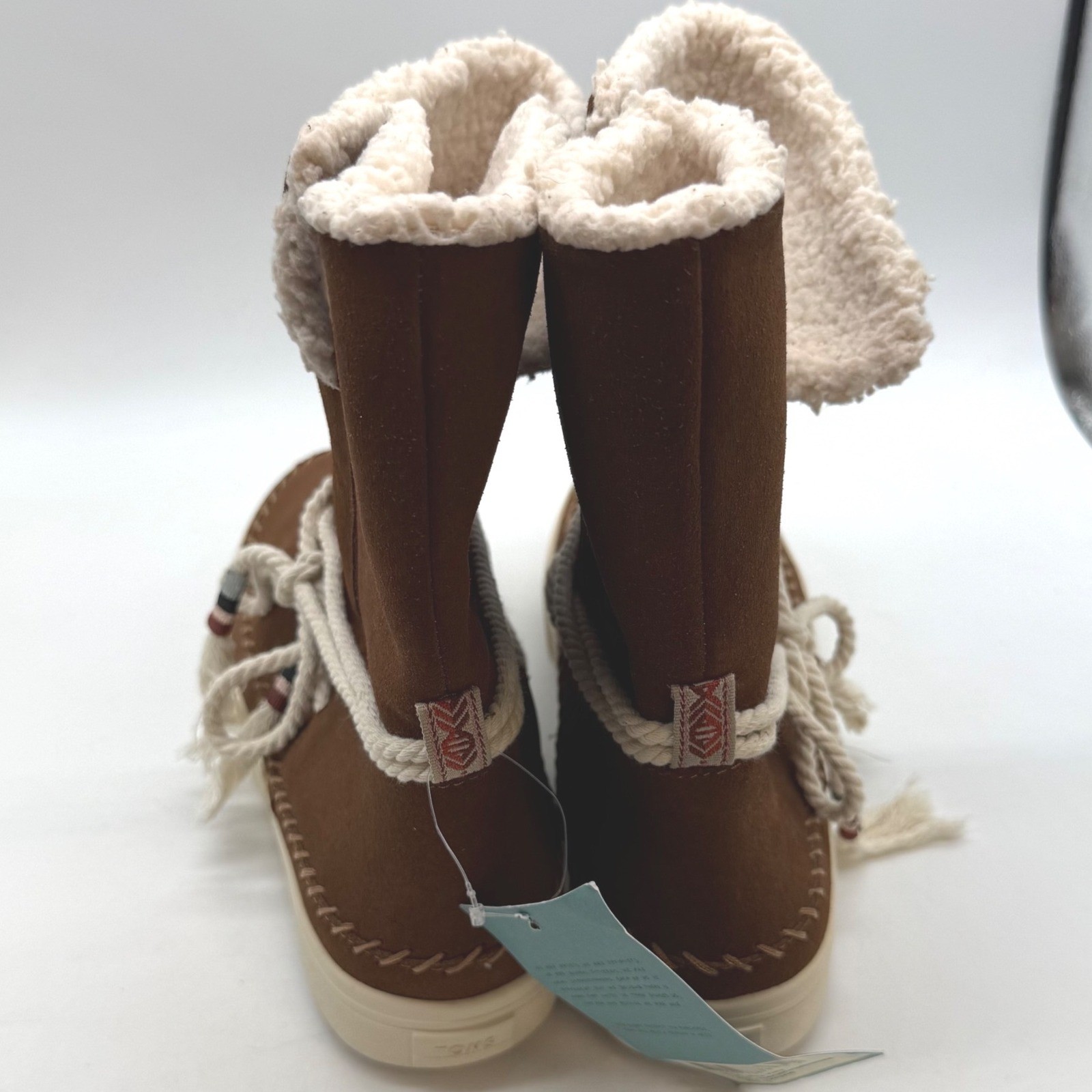 TOMS Vista Dark Amber Suede Faux Shearling Water Resistant Boots Womens 12 NEW