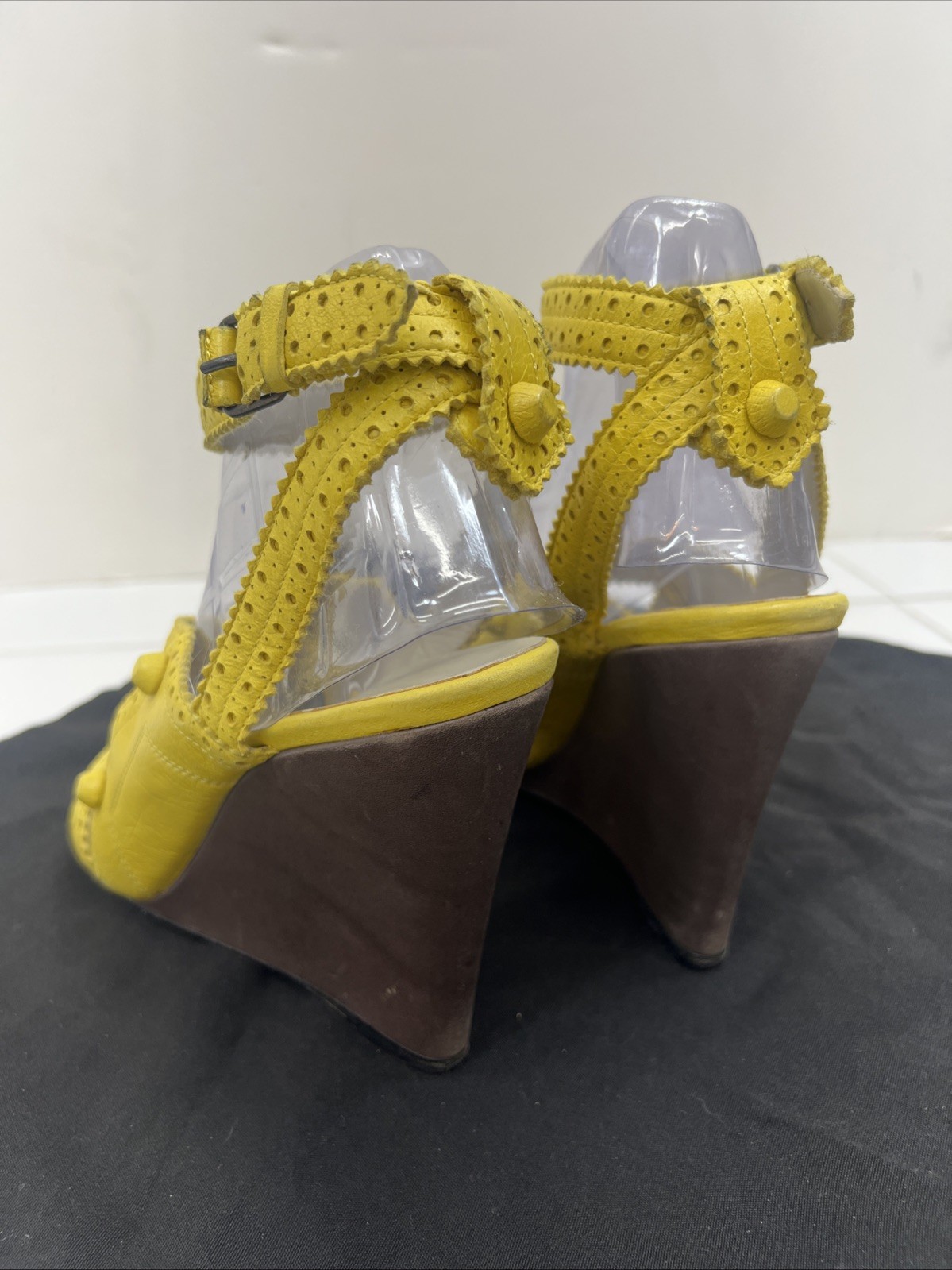Balenciaga 40 Wedge Sandals Mules Gladiator Caged Pump Booties Yellow City Studs