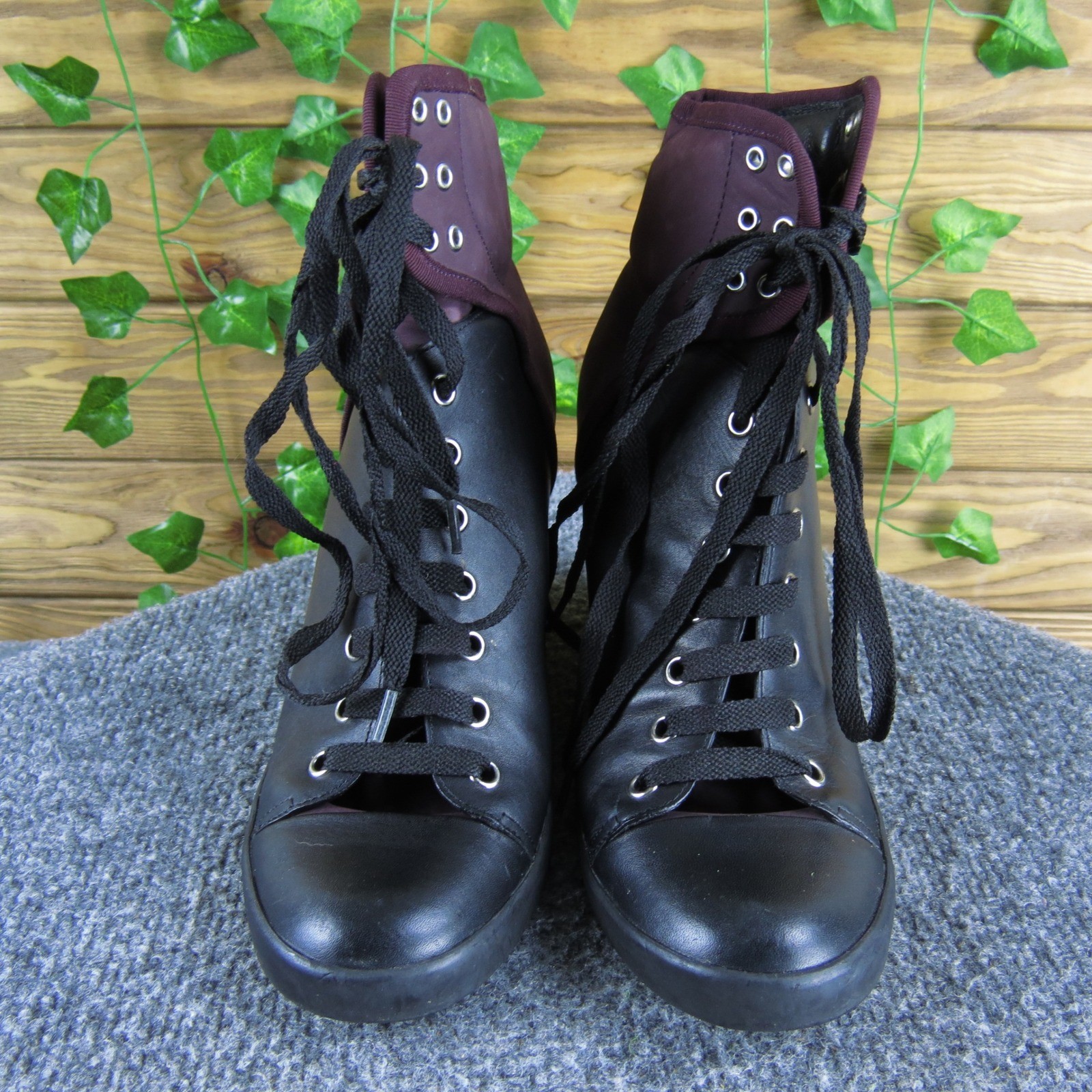 See By Chloe Women’s 38 Black Leather Wedge Sneaker Boots High Top Designer