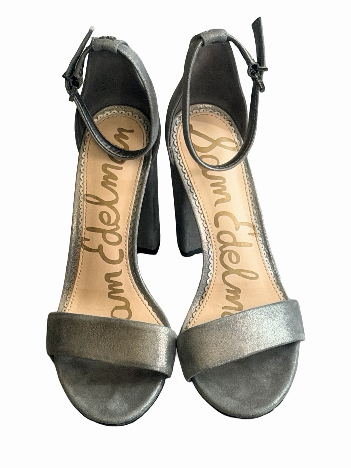 Sam Edelman Yaro Block Heel Sandal Minimalist Gray Leather Ankle Strap 6.5