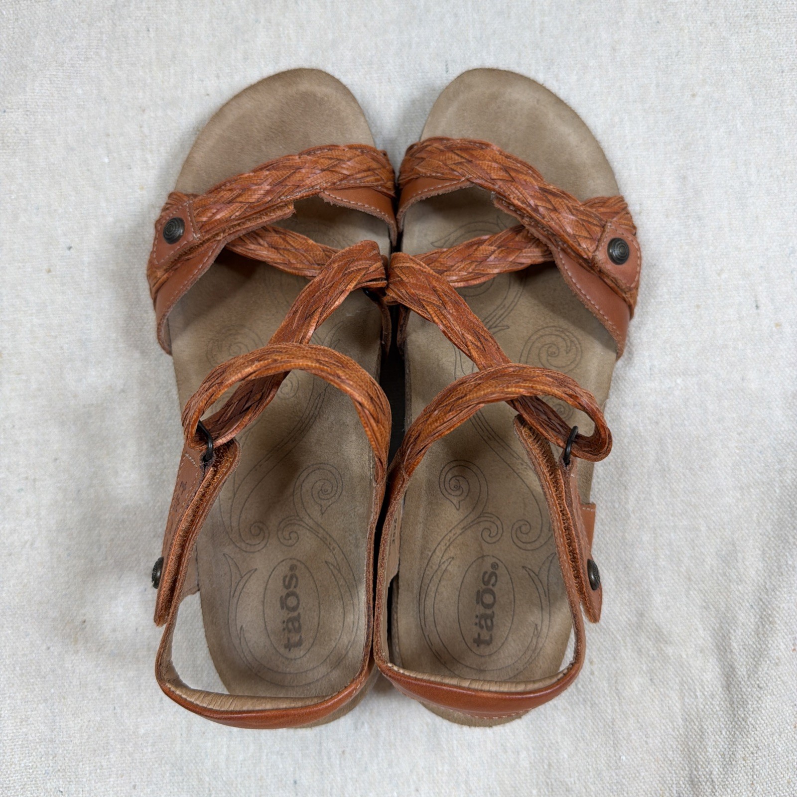 Taos Trulie Burnt Orange Woven Leather Braid Wedge Sandals Womens US 8-8.5 EU 39