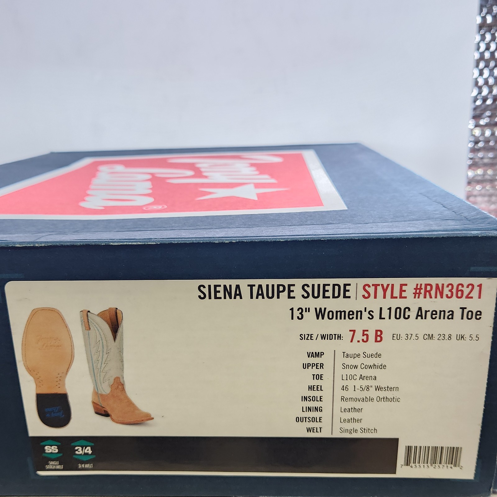 7.5 WOM – Tony Lama Siena 13″ Western – Taupe SUEDE LEATHER – RN3621