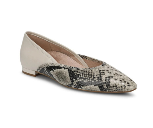 Vionic’s Gracia Ballet Flat, Cream Snake Print Leather
