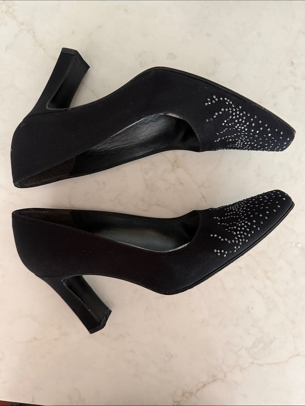 Stuart Weitzman Black Crystal-Studded Pointed Pumps