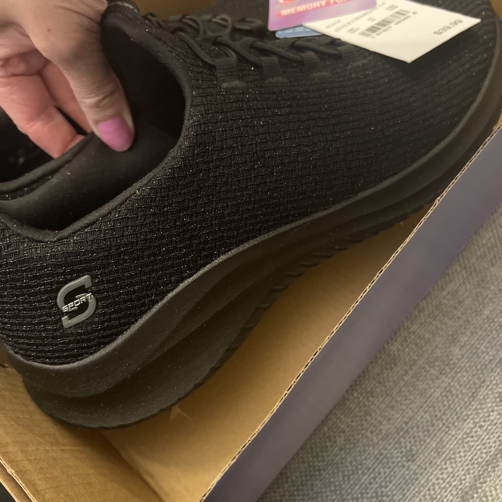 S Sport by Skechers Womens Black Memory Foam Slip On Bungee Sneakers Size 7.5