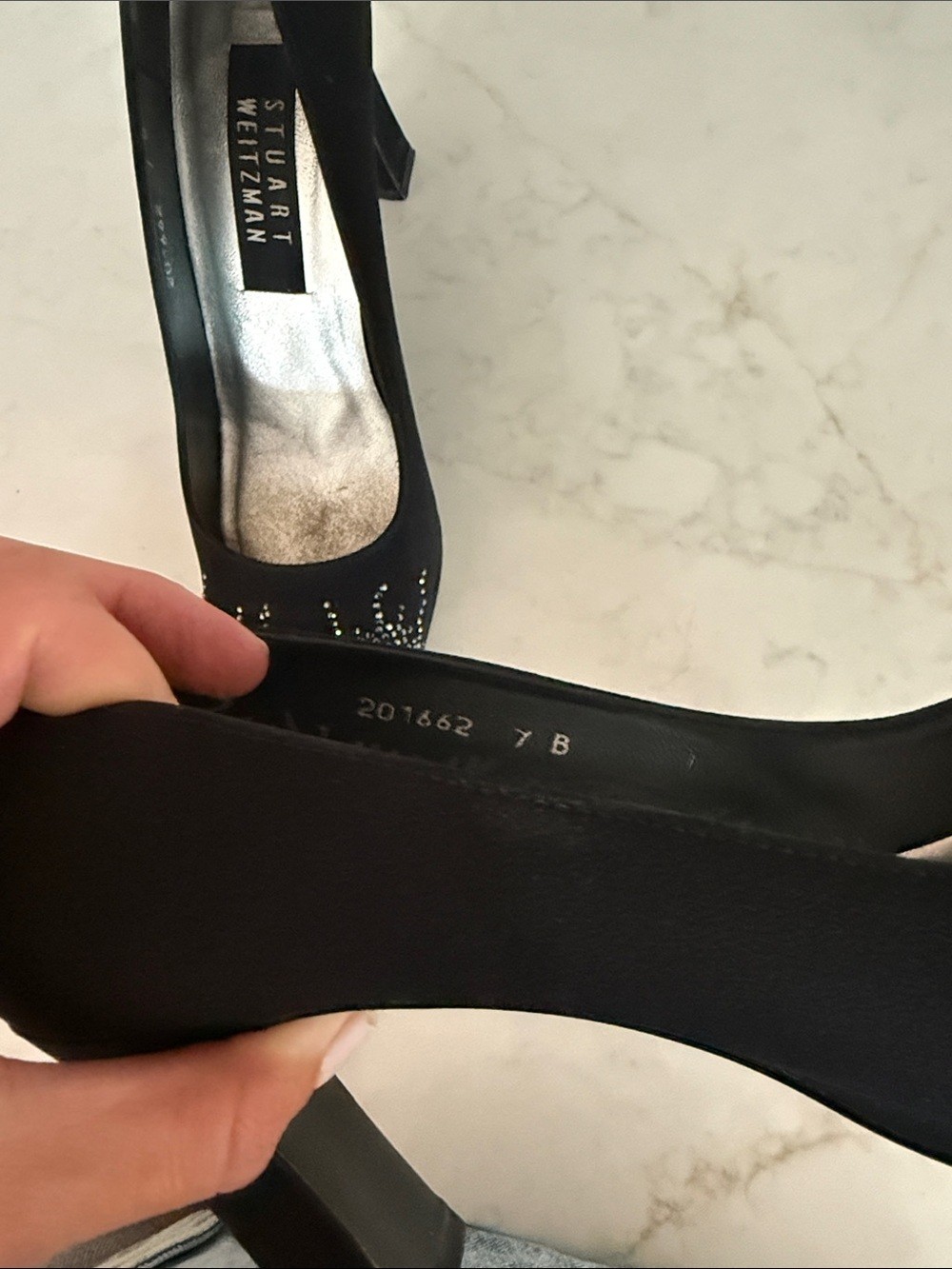 Stuart Weitzman Black Crystal-Studded Pointed Pumps