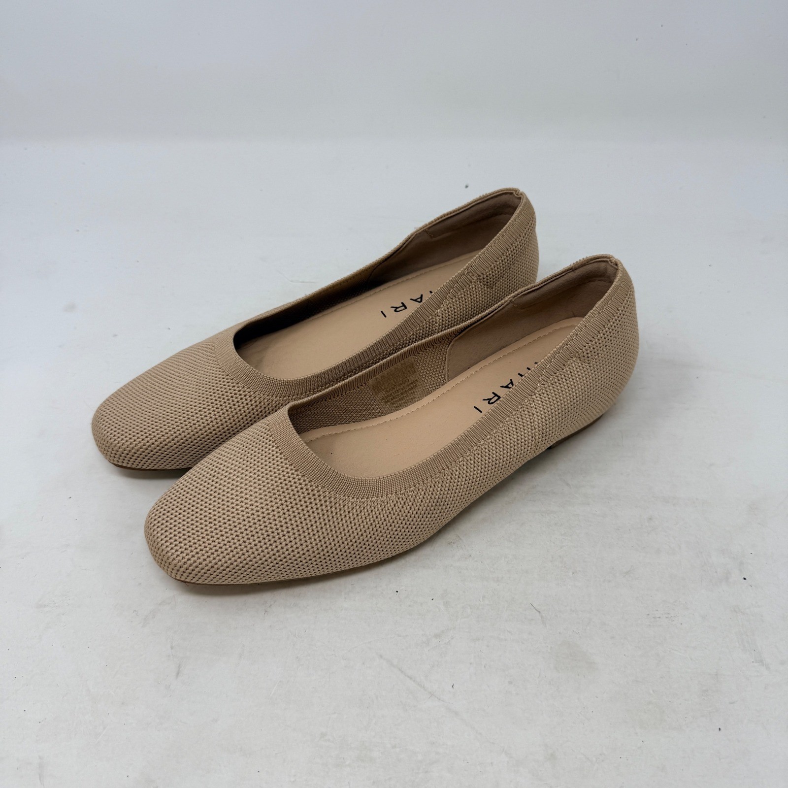 Tahari Santiago Knit Flats Tan 6.5 Minimalist Vegan Neutral Casual Shoes