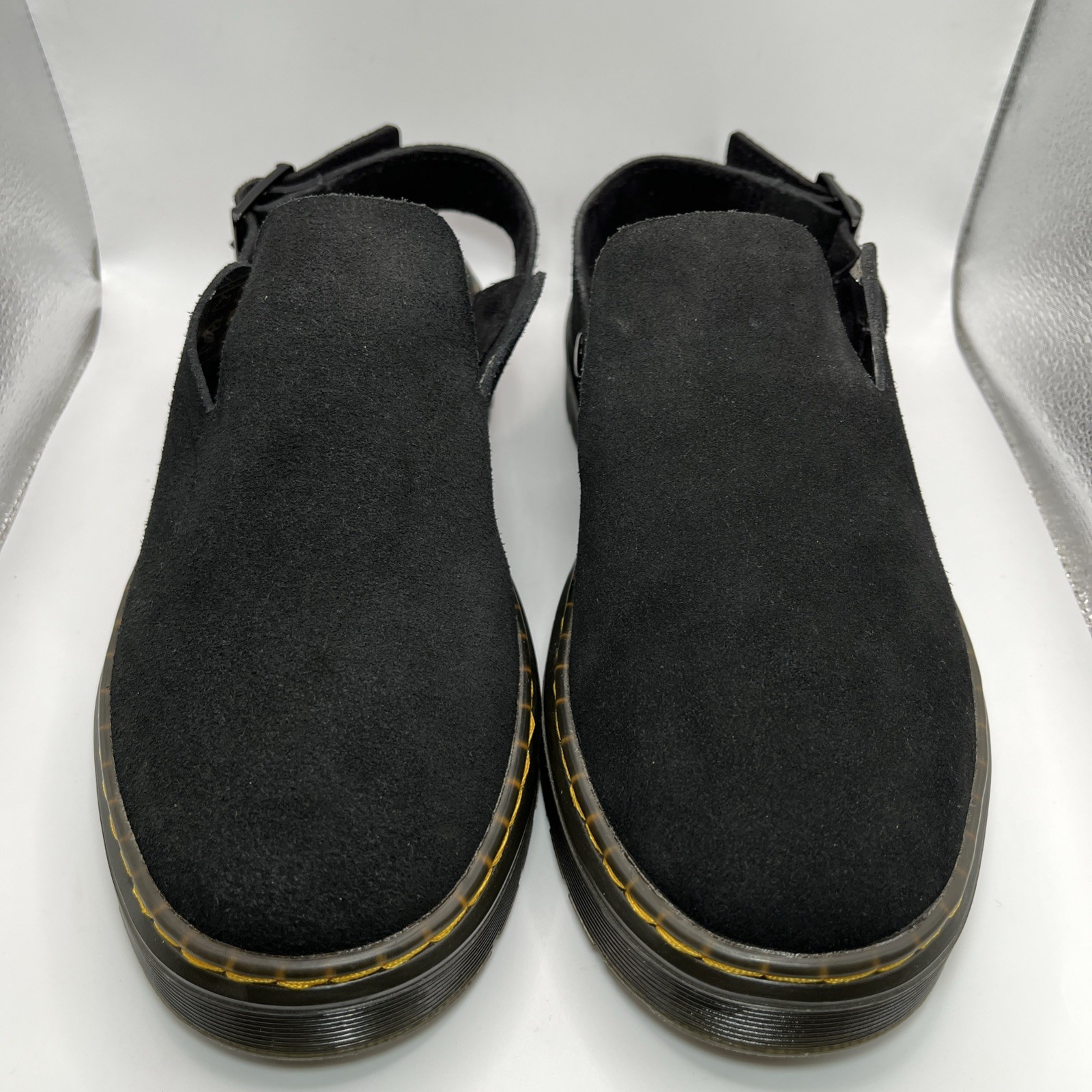 Dr. Martens Carlson Suede Mules Womens 7 Mens 6 Black Slingback Clogs EUC