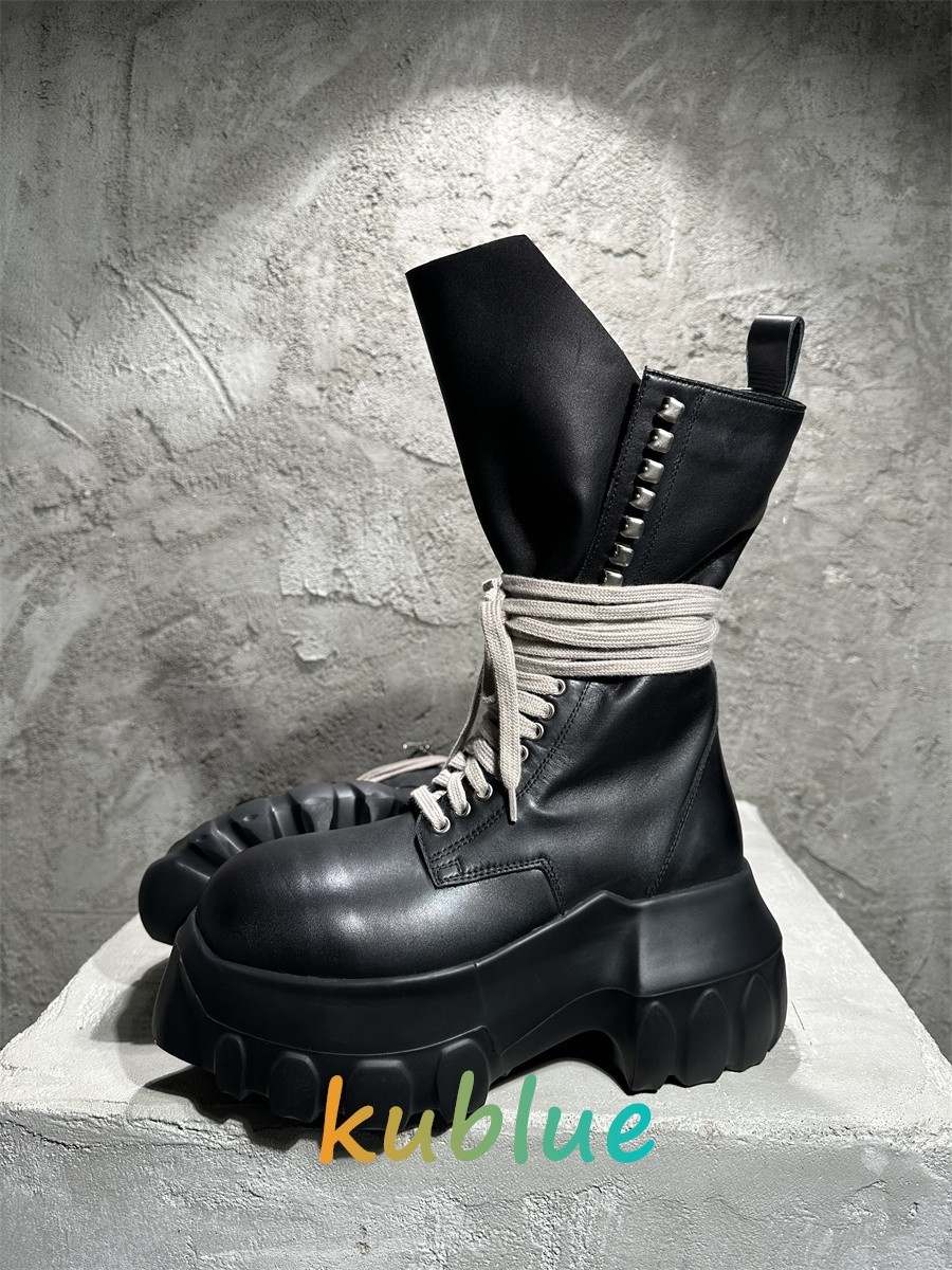 RO Unisex Genuine Leather Workwear High Tube Platform Shoes Punk Boots