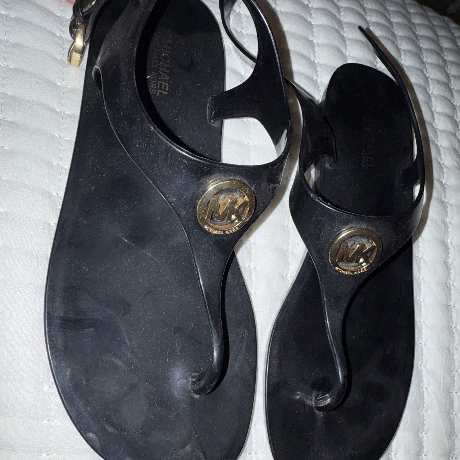 Michael Kors Women’s Black Thong Sandals Ankle Strap Buckle Logo US 8