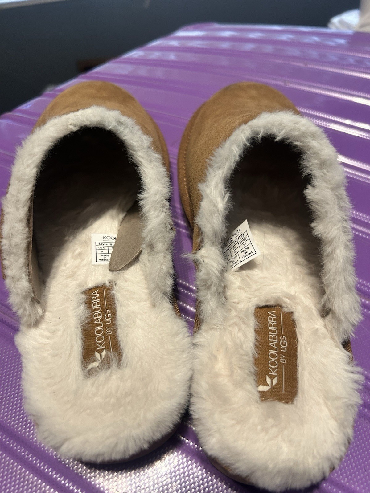 Koolaburra by UGG Milo Women’s Brown Suede Faux Fur Lined Slip-On Slippers size9