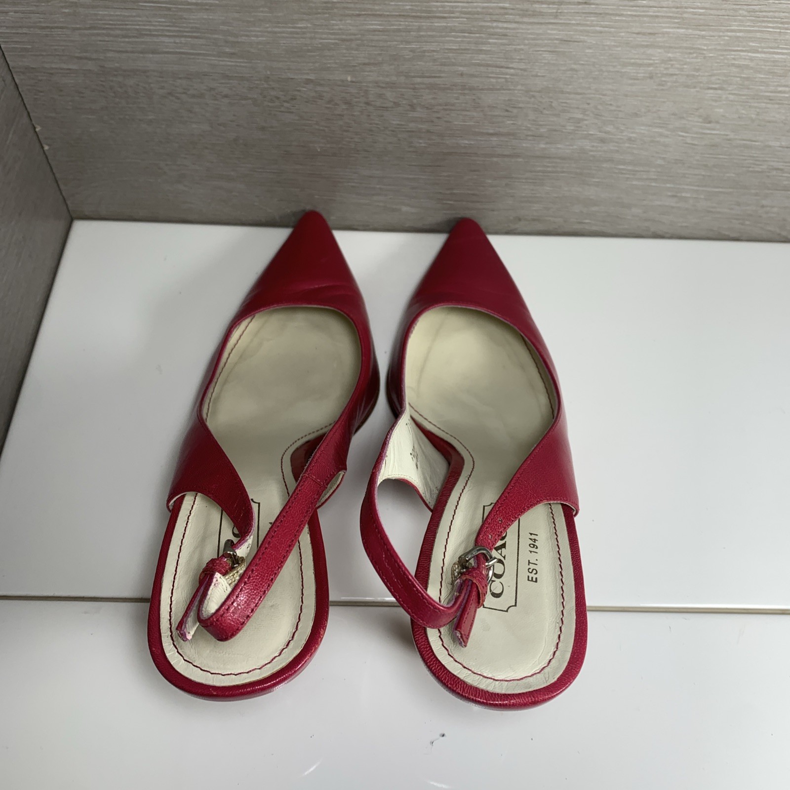 Vintage COACH Alena Pink Leather Slingback Sz 7.5B 2.5in Heel Shoes