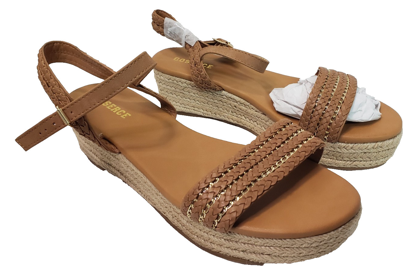 Goserce Womens Espadrille Platform Open Toe Low Heel Sandals, Brown,Size 40| US9