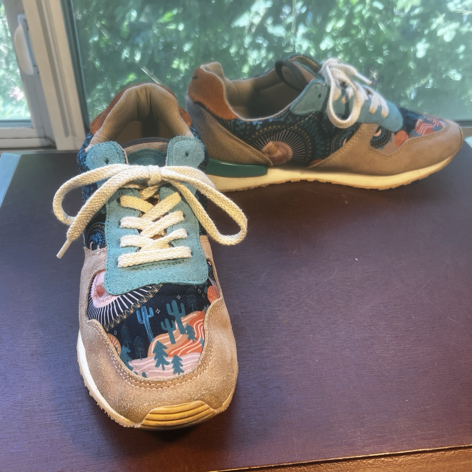 Inkkas Socorro Women’s Sz 11 Shoes Tan/Turquoise Leather Athletic Sneaker Cactus