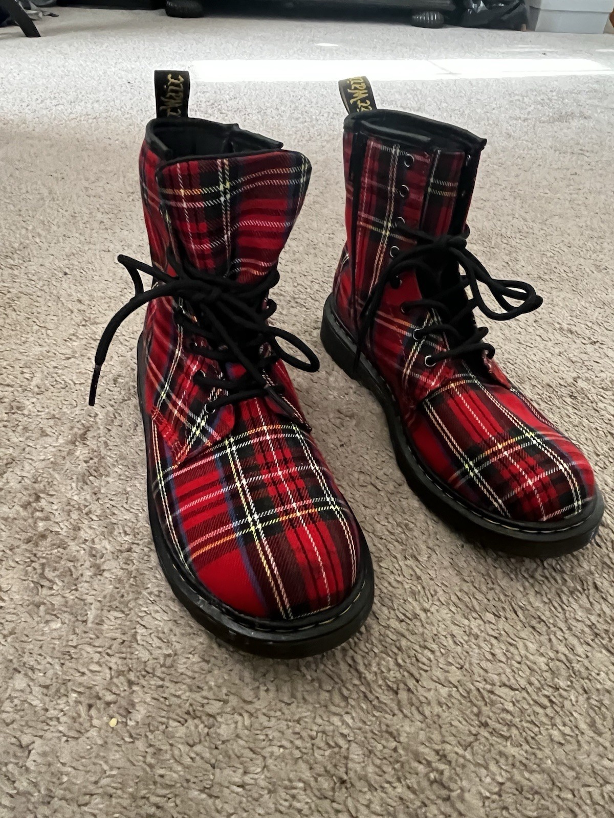 Dr. Martens Red 1460 Tartan Plaid Fabric Ankle Combat Boot Size 6 $50