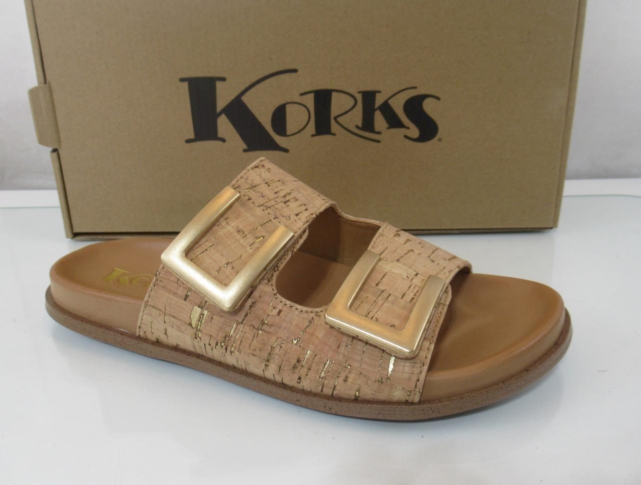 Korks Size 7 Aurianna Adjustable Double Straps Slide Footbed Sandal Natural Cork